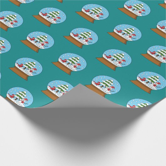 Papier Cadeau Globe de neige avec le cardinal Snowman et Pine Tr (Coin)