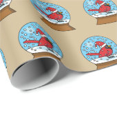 Papier Cadeau Globe des neiges avec cardinal rouge mignon (Coin rond)