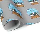 Papier Cadeau Globe des neiges avec trois Chouettes Gnomes (Coin rond)