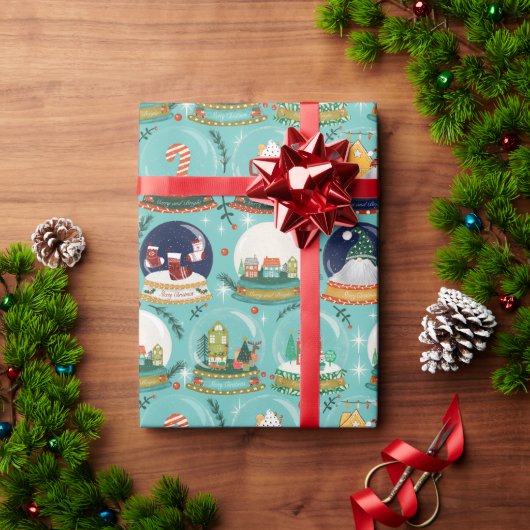 Papier Cadeau Globe des neiges Gnome de Noël Gingerbread Maison  (Cadeau de vacances)