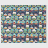 Papier Cadeau Globe des neiges Gnome Gingerbread Maison Denim (Plat)