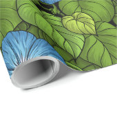 Papier Cadeau Gloire du matin en bleu et vert (Coin rond)