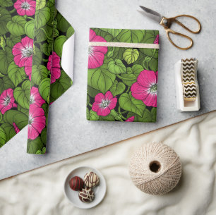 Papier Cadeau Gloire du matin en rose et vert