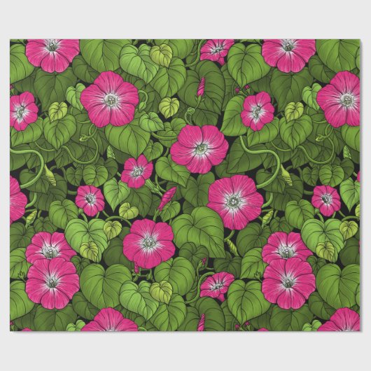 Papier Cadeau Gloire du matin en rose et vert (Plat)