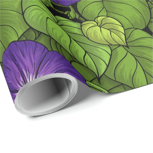 Papier Cadeau Gloire du matin en violet et vert (Coin rond)