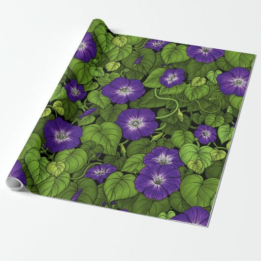 Papier Cadeau Gloire du matin en violet et vert (Déroulé)