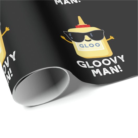Papier Cadeau Gloovy Man Funny Super Glue Pun Dark BG (Coin rond)