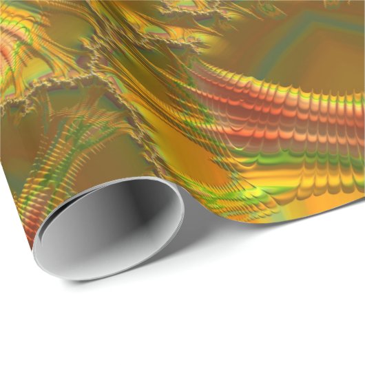 Papier Cadeau GLOSSY ~ Rouge Vert Or Fractal ~ Noël (Coin rond)