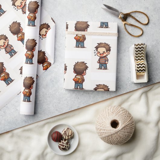 Papier Cadeau Glossy Wrapping Paper April Fool's Day Fishing Boy (Artisanat)