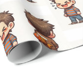 Papier Cadeau Glossy Wrapping Paper April Fool's Day Fishing Boy (Coin rond)