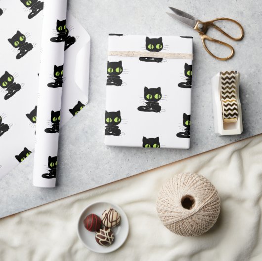 Papier Cadeau Glossy Wrapping Paper Black Cat Green Eyes (Artisanat)