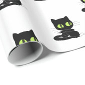 Papier Cadeau Glossy Wrapping Paper Black Cat Green Eyes (Coin rond)