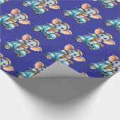 Papier Cadeau Glossy Wrapping Paper Blue Elephant Scooter  (Coin)