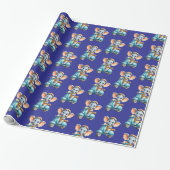 Papier Cadeau Glossy Wrapping Paper Blue Elephant Scooter  (Déroulé)