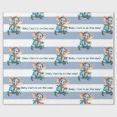 Papier Cadeau Glossy Wrapping Paper Blue & White Stripe Elephant (Plat)