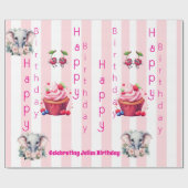 Papier Cadeau Glossy Wrapping Paper Pink & White Stripe Birthday (Plat)