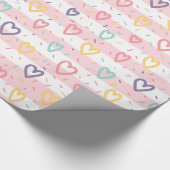 Papier Cadeau Glossy Wrapping Paper Pink & White Stripe Hearts (Coin)