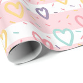 Papier Cadeau Glossy Wrapping Paper Pink & White Stripe Hearts (Coin rond)
