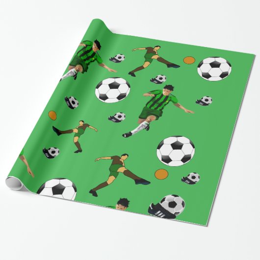 Papier Cadeau Glossy Wrapping Paper Soccer Ball Green (Déroulé)