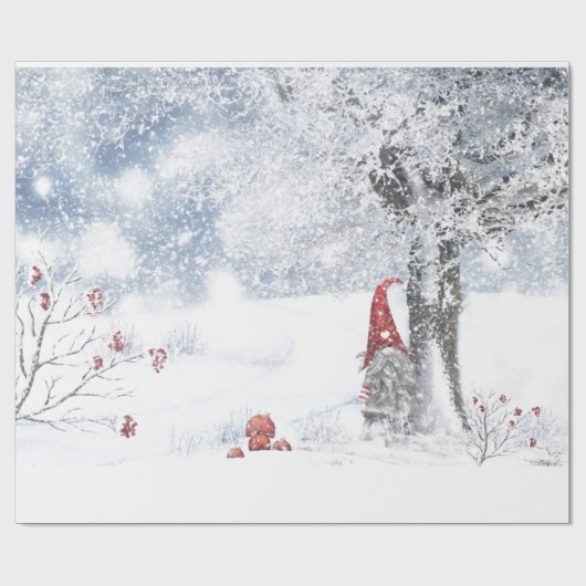 PAPIER CADEAU GNOME DANS LA NEIGE FORÊT COUVERTE NOËL CADEAU DE  (Plat)