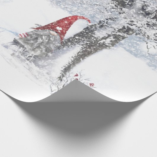 PAPIER CADEAU GNOME DANS LA NEIGE FORÊT COUVERTE NOËL CADEAU DE (Coin)