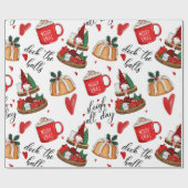 Papier Cadeau Gnome de Noël, Gâteau, Coeurs Beau Papier (Plat)