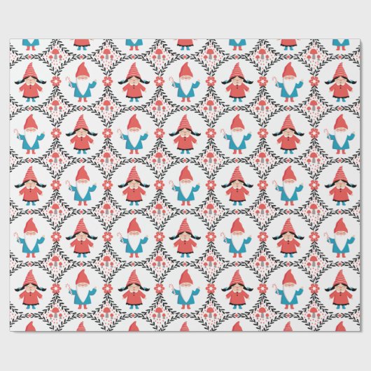 Papier Cadeau Gnome de Noël mignon (Plat)