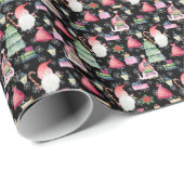 Papier Cadeau Gnome de Noël pour Motif de vacances Noir (Coin rond)