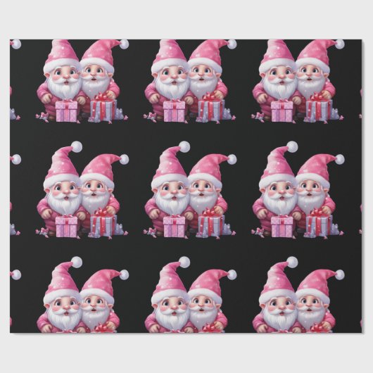 Papier Cadeau Gnome de Noël rose mignon (Plat)