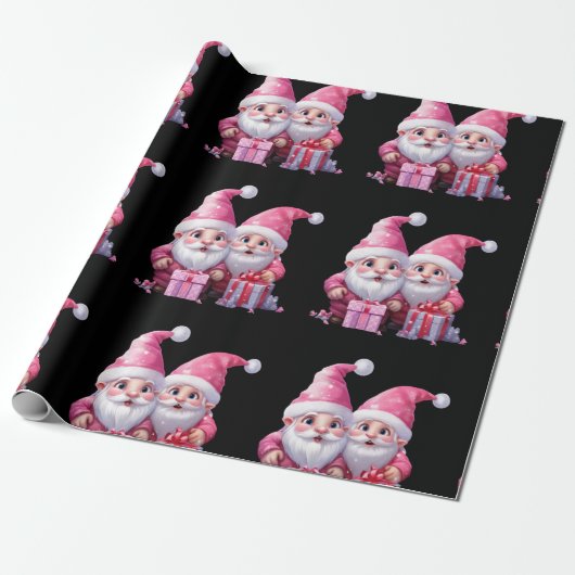 Papier Cadeau Gnome de Noël rose mignon (Déroulé)