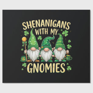 Papier Cadeau Gnome du trèfle chanceux de la Saint-Patrick 