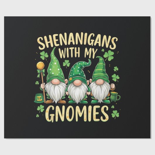 Papier Cadeau Gnome du trèfle chanceux de la Saint-Patrick  (Plat)