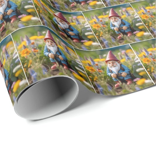 Papier Cadeau Gnome En Jardin D'Été (Coin rond)