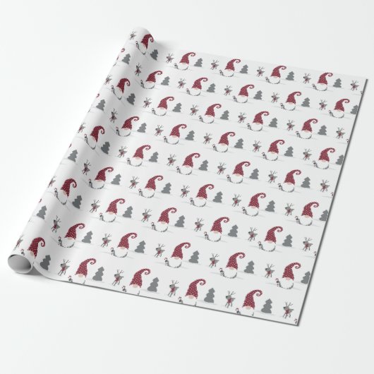 Papier Cadeau Gnome et Reindeer Scandinavian Tomte design (Déroulé)