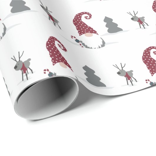Papier Cadeau Gnome et Reindeer Scandinavian Tomte design (Coin rond)
