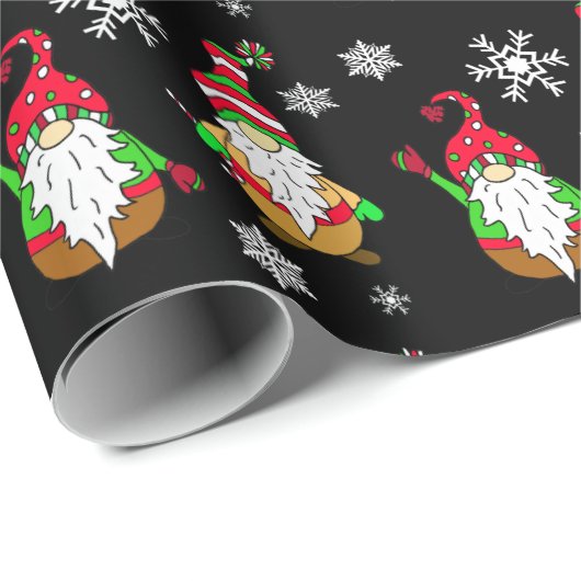 Papier Cadeau Gnome Fête Festive à la main mignonne Noël (Coin rond)