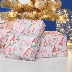 Papier Cadeau Gnome rose de Noël mignonne dans l'amour