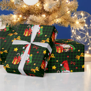 Papier Cadeau Gnome Santa à carreaux verts