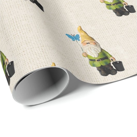Papier Cadeau Gnome Sur Burlap (Coin rond)