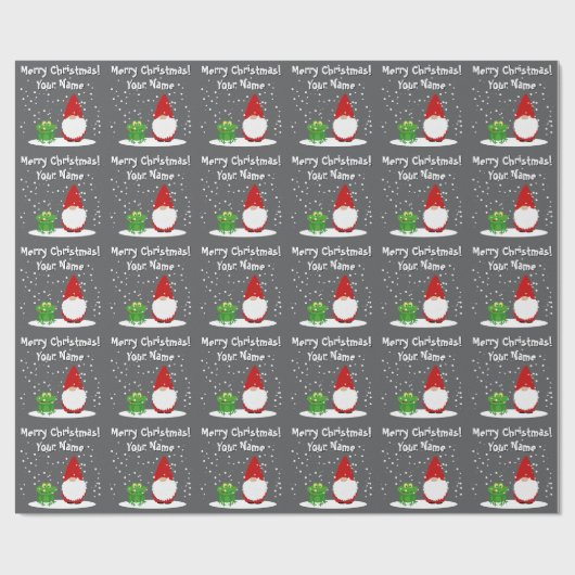 Papier Cadeau Gnome with green frog cartoon funny Christmas (Plat)
