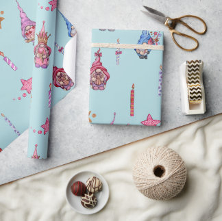 Papier Cadeau gnomes, bougies, étoiles