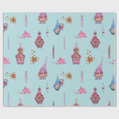 Papier Cadeau gnomes, bougies, étoiles (Plat)