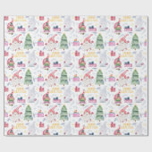 Papier Cadeau gnomes d'aquarelle de Noël (Plat)