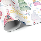 Papier Cadeau gnomes d'aquarelle de Noël (Coin rond)