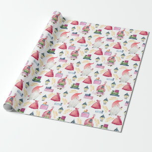Papier Cadeau gnomes d'aquarelle de Noël