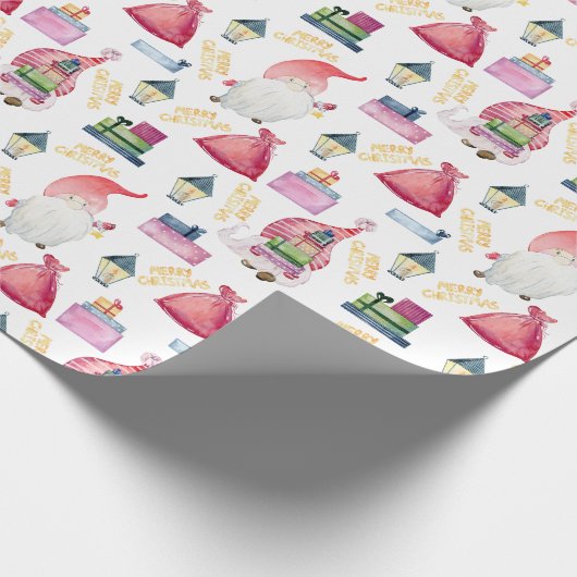 Papier Cadeau gnomes d'aquarelle de Noël (Coin)