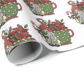 Papier Cadeau gnomes de café de Noël (Coin rond)