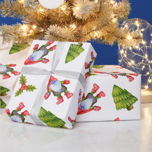 Papier Cadeau Gnomes de Noël, Arbres, Snowflakes et Sucre de can