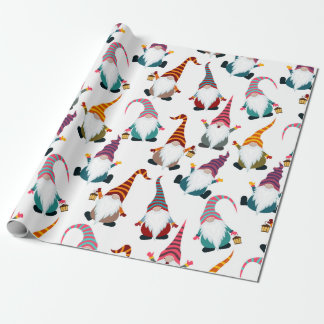 Papier Cadeau Gnomes de Noël avec Fête de l'aquarelle lanterne