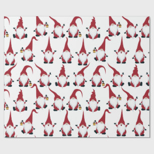 Papier Cadeau Gnomes de Noël avec Fête de l'aquarelle lanterne